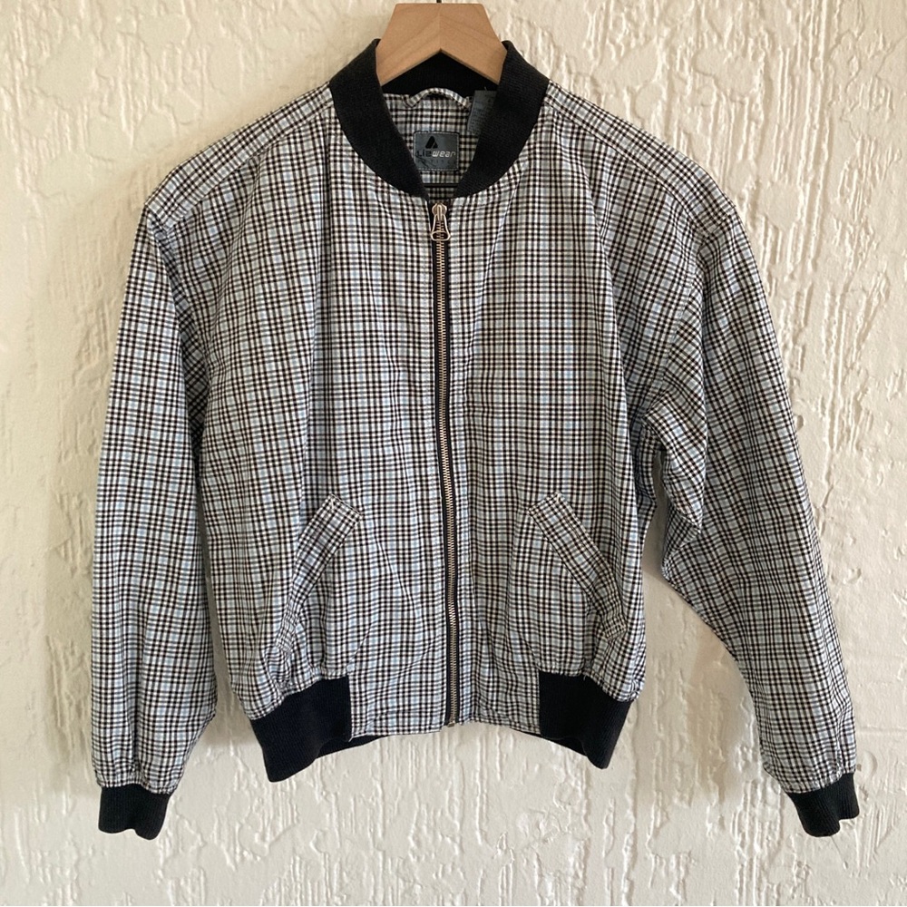 Vintage Liz Claiborne Liz Wear Blue and Black Plaid Jacket Size Small Petite